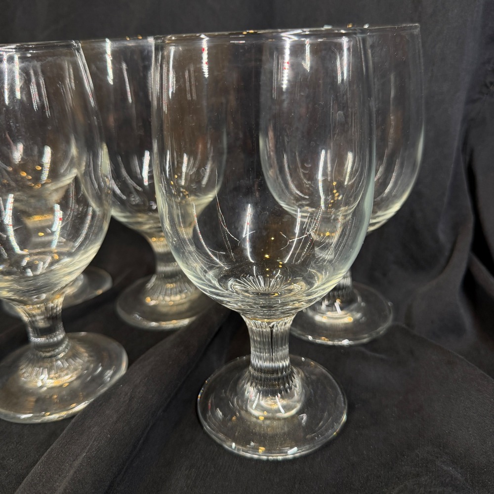 Vintage Libbey Glass Georgian Ribbed Stem Water Goblets Clear Glass 6" Set of 5